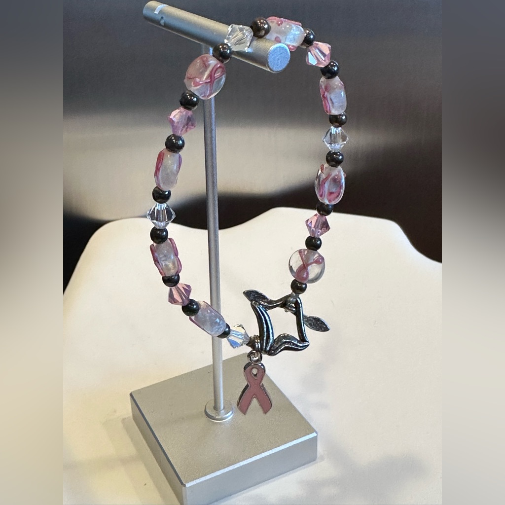 335 Breast Cancer Awareness Bracelet With Oxidized Silver Accents -7 15$